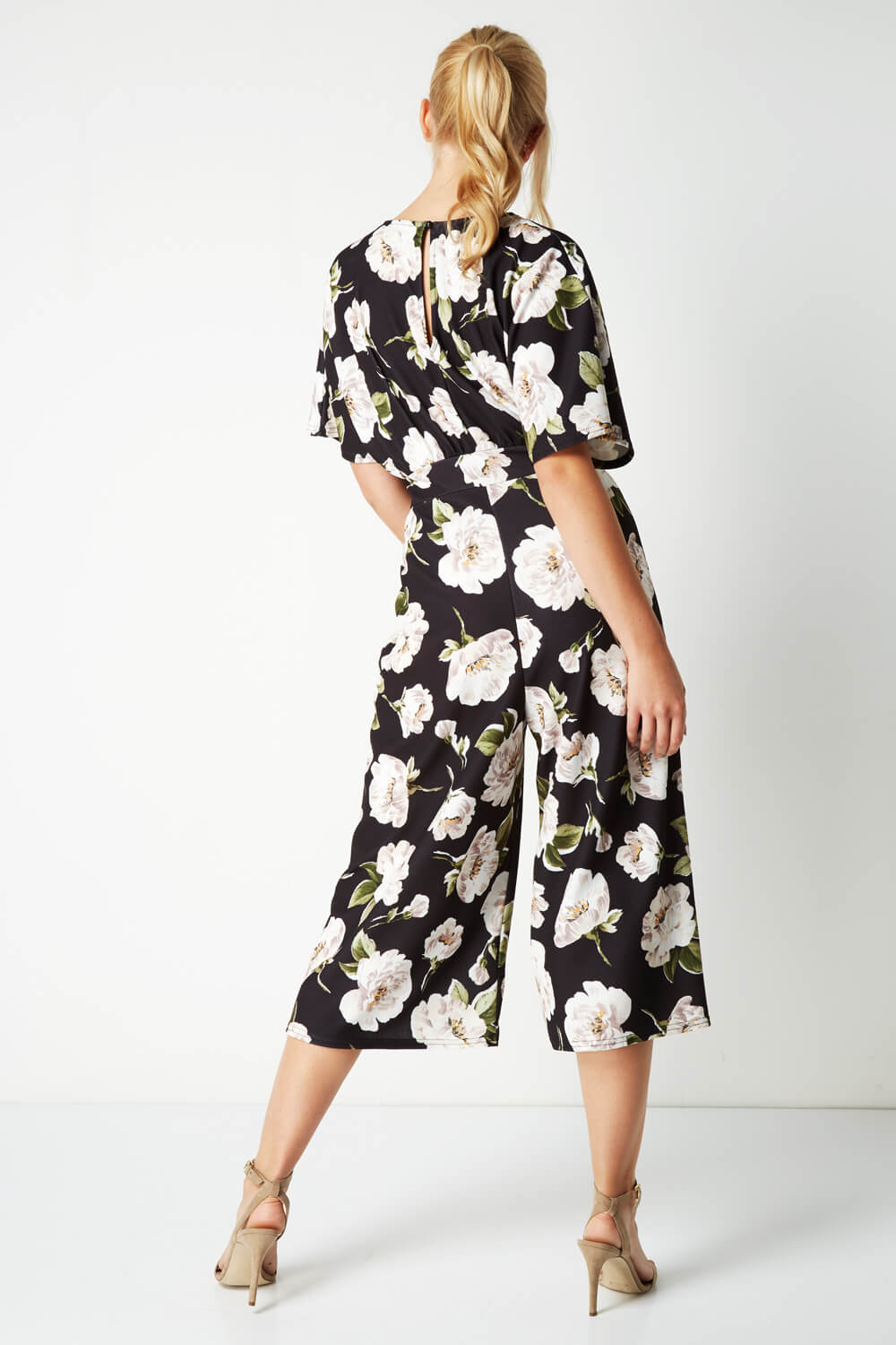 Black Floral Wrap Culotte Jumpsuit