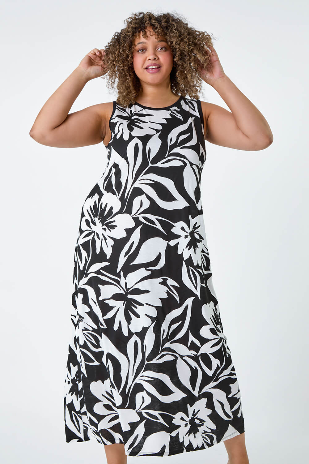 Black Curve Floral Print Stretch Maxi Dress