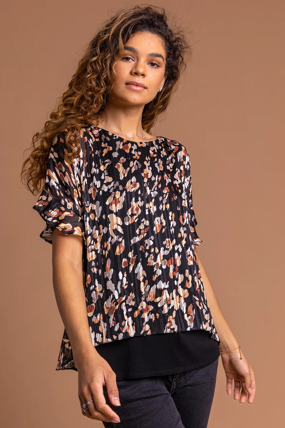 Amber Abstract Animal Print Shimmer Top