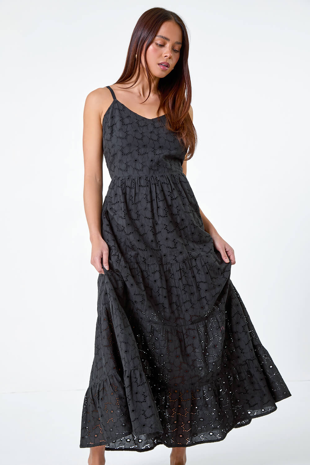 Black Petite Tie Detail Broderie Dress