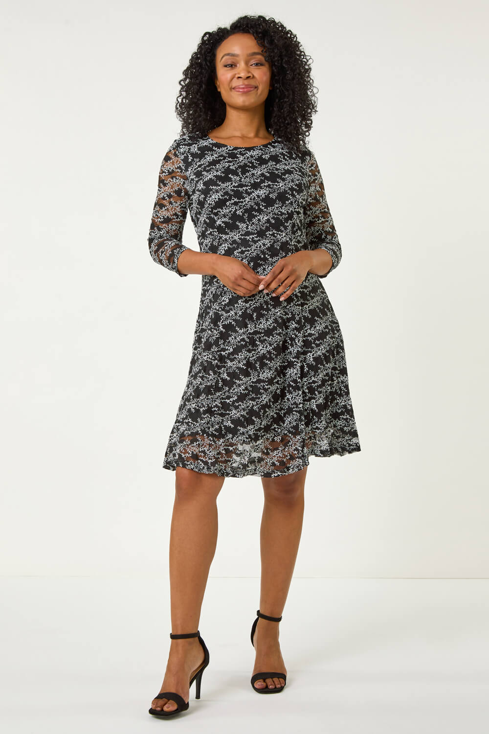 Black Petite Ditsy Floral Print Dress