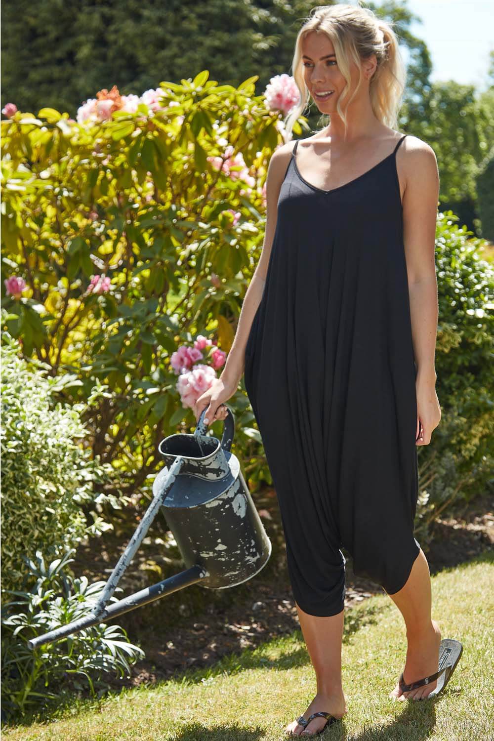 Black Cropped V-Neck Hareem Jumpsuit