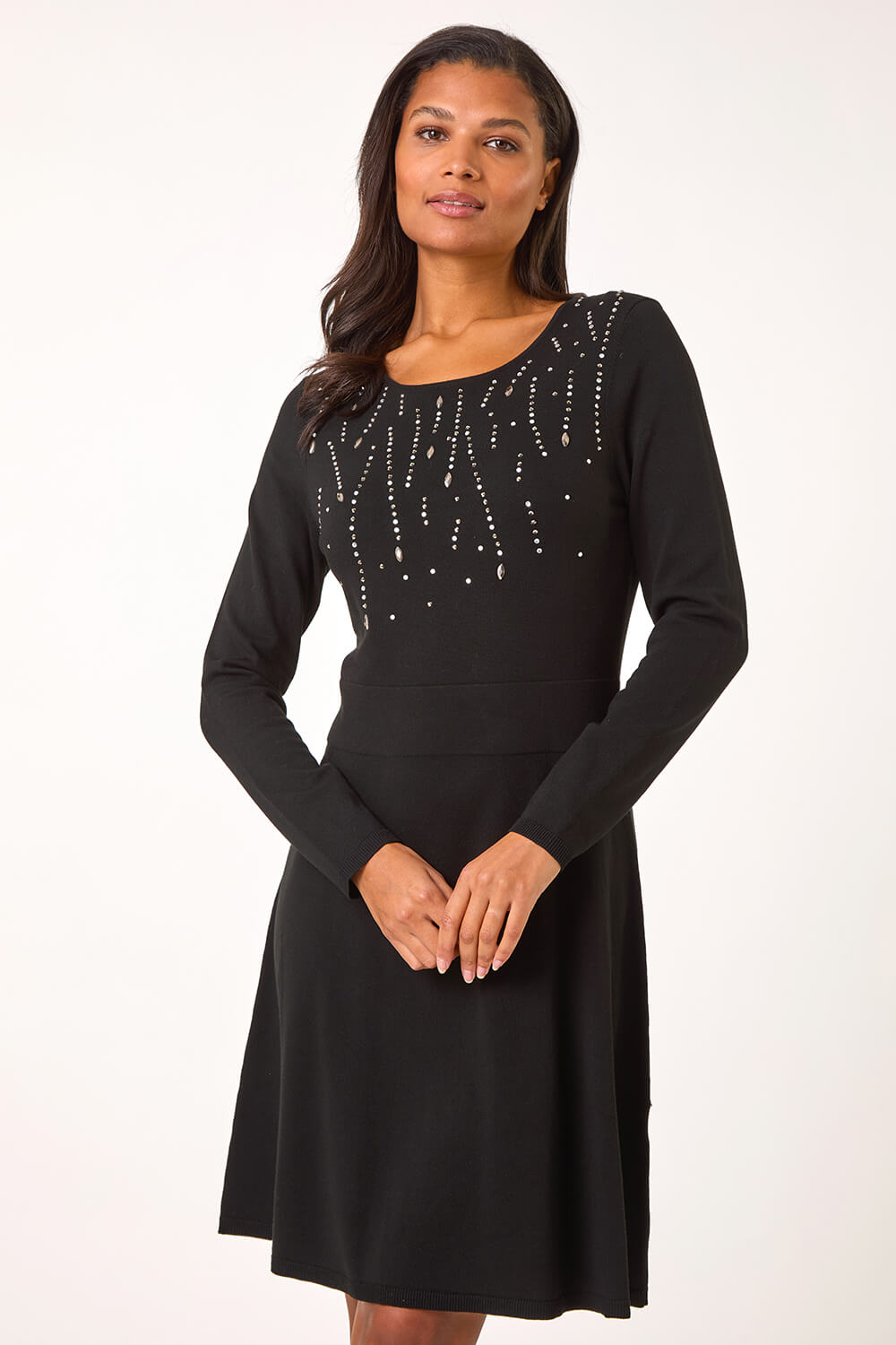 Black Diamante Detail Knitted Dress