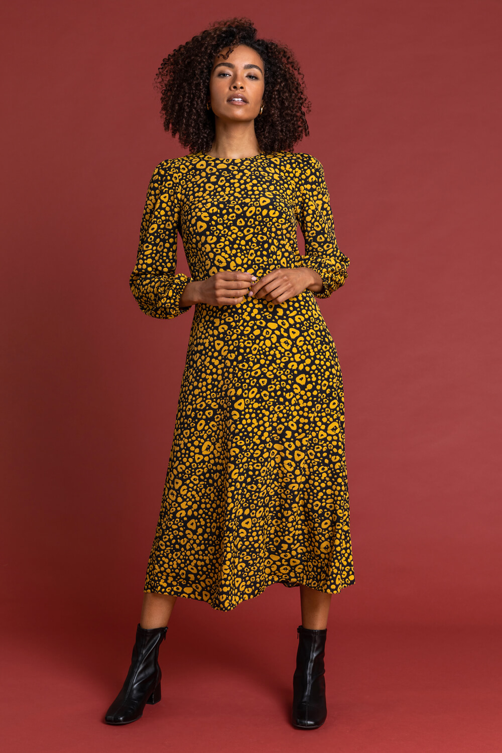 Amber Abstract Animal Print Midi Dress