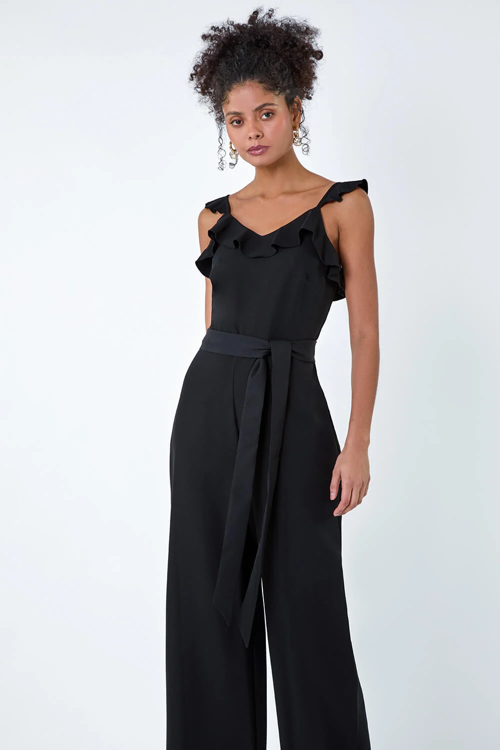 Black Dusk Frill Detail Wide Leg Jumpsuit