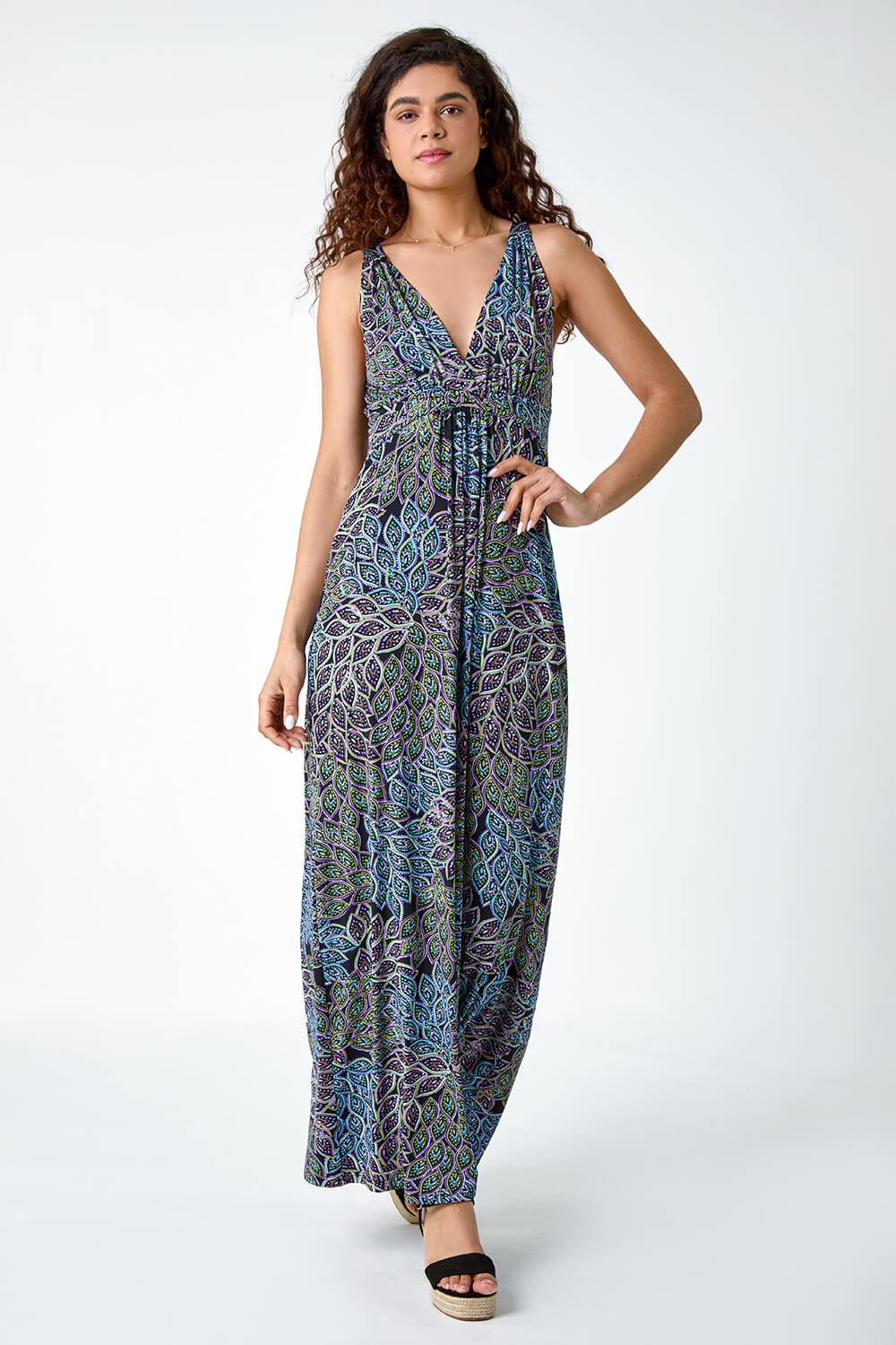 Black Abstract Animal Print Stretch Maxi Dress