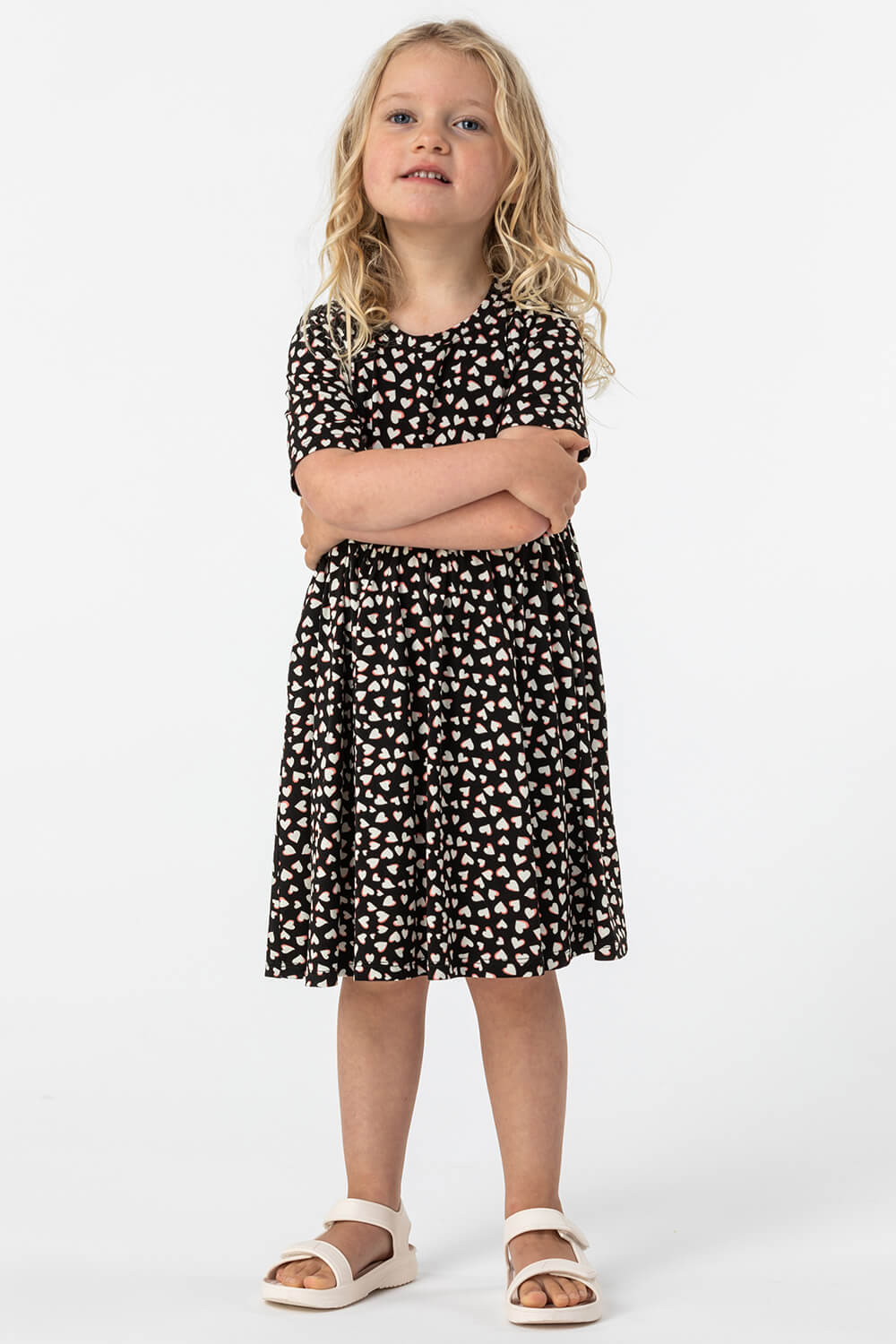 Black Girls Heart Print Pocket Detail Dress