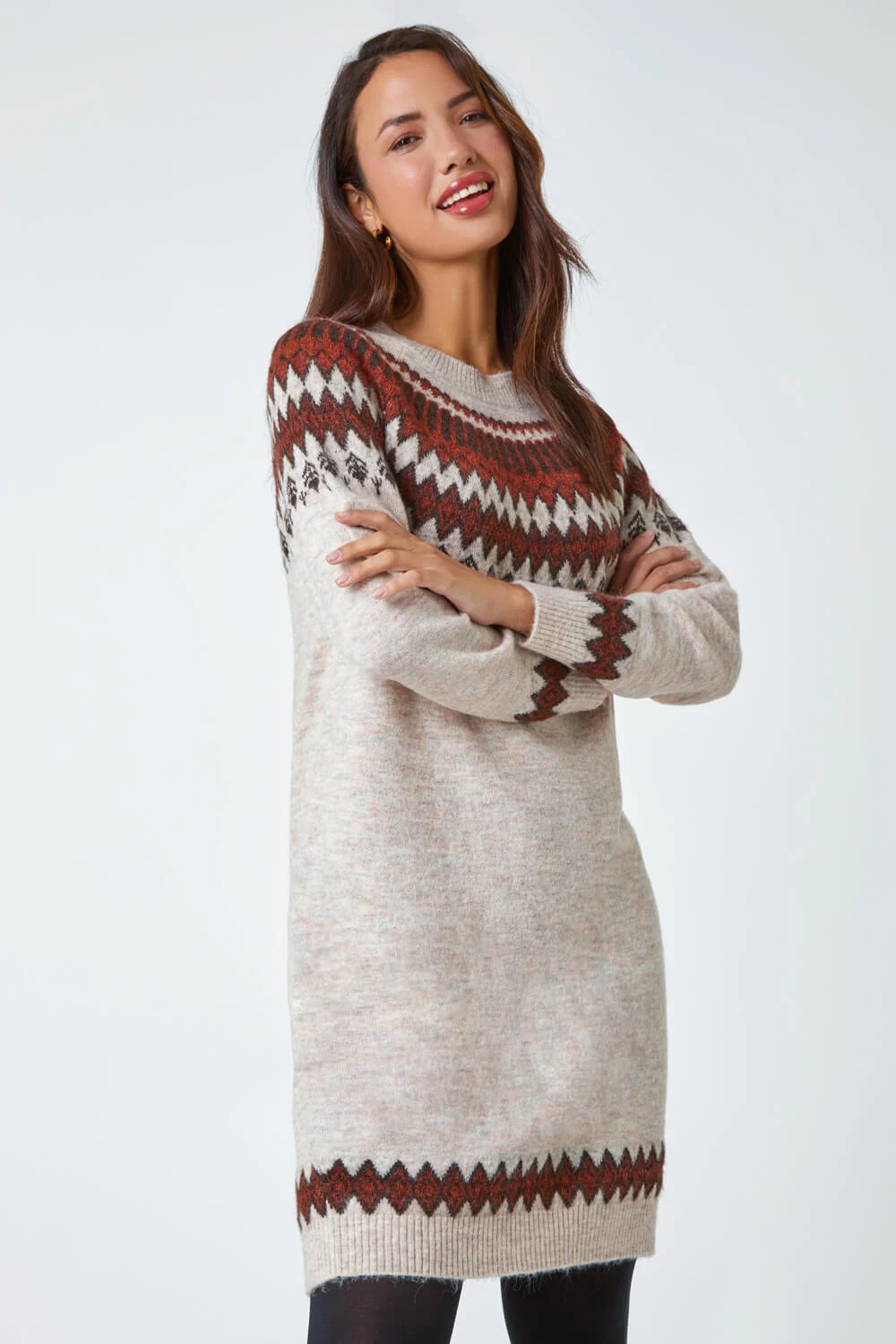 Biscuit Soft Knit Fairisle Jumper Dress