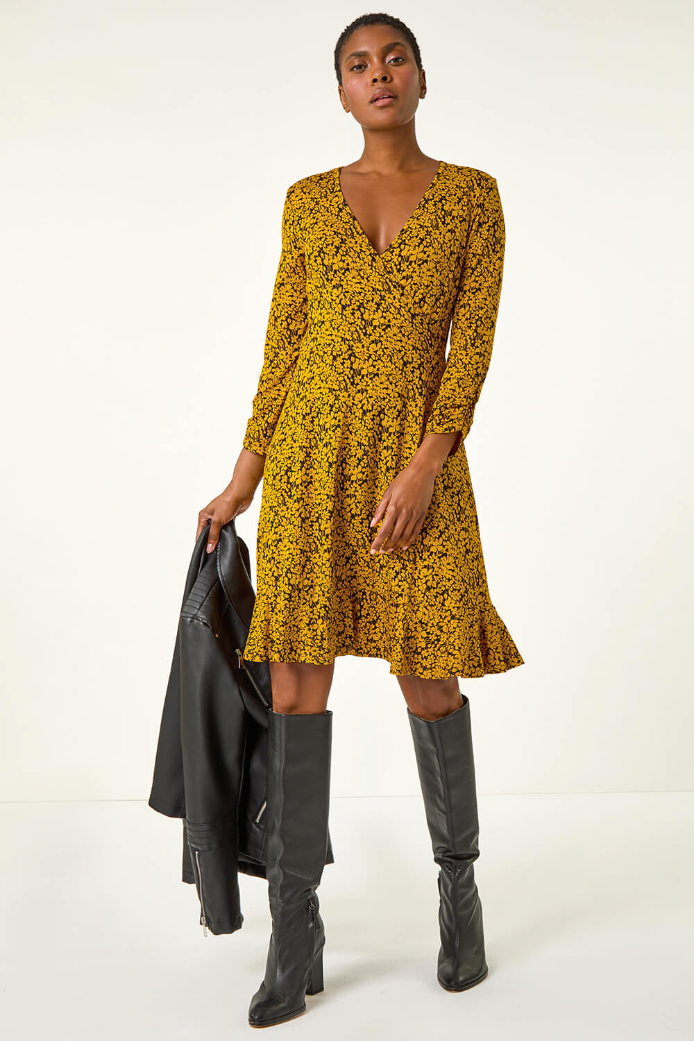 Amber Floral Print Wrap Front Stretch Dress