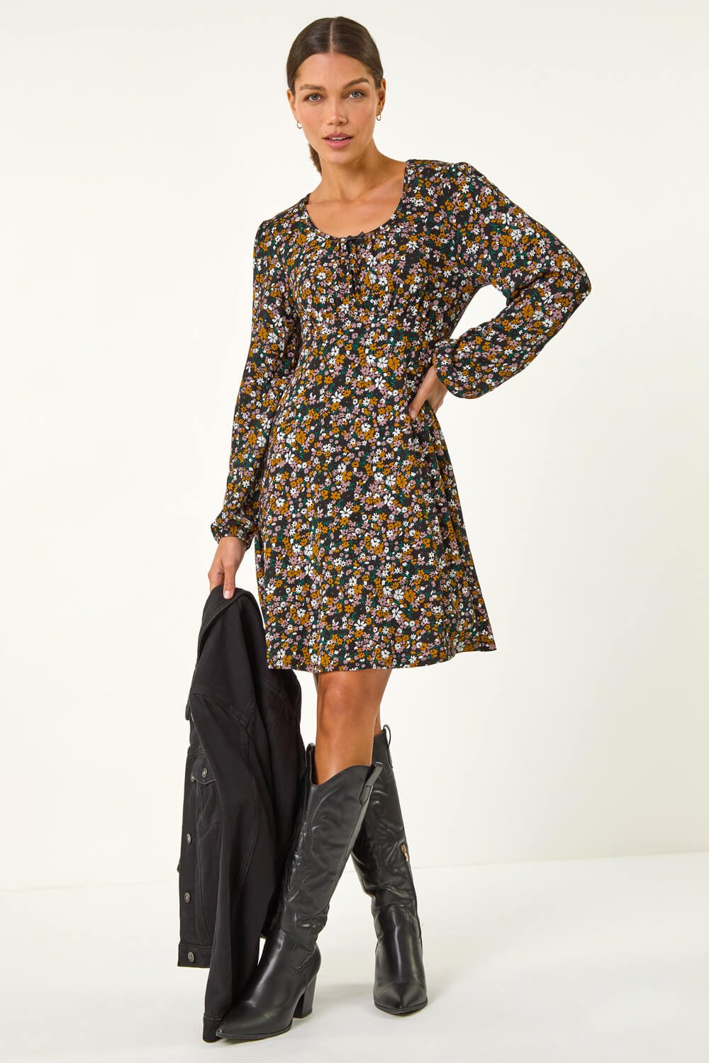 Amber Floral Print Bow Detail Stretch Dress