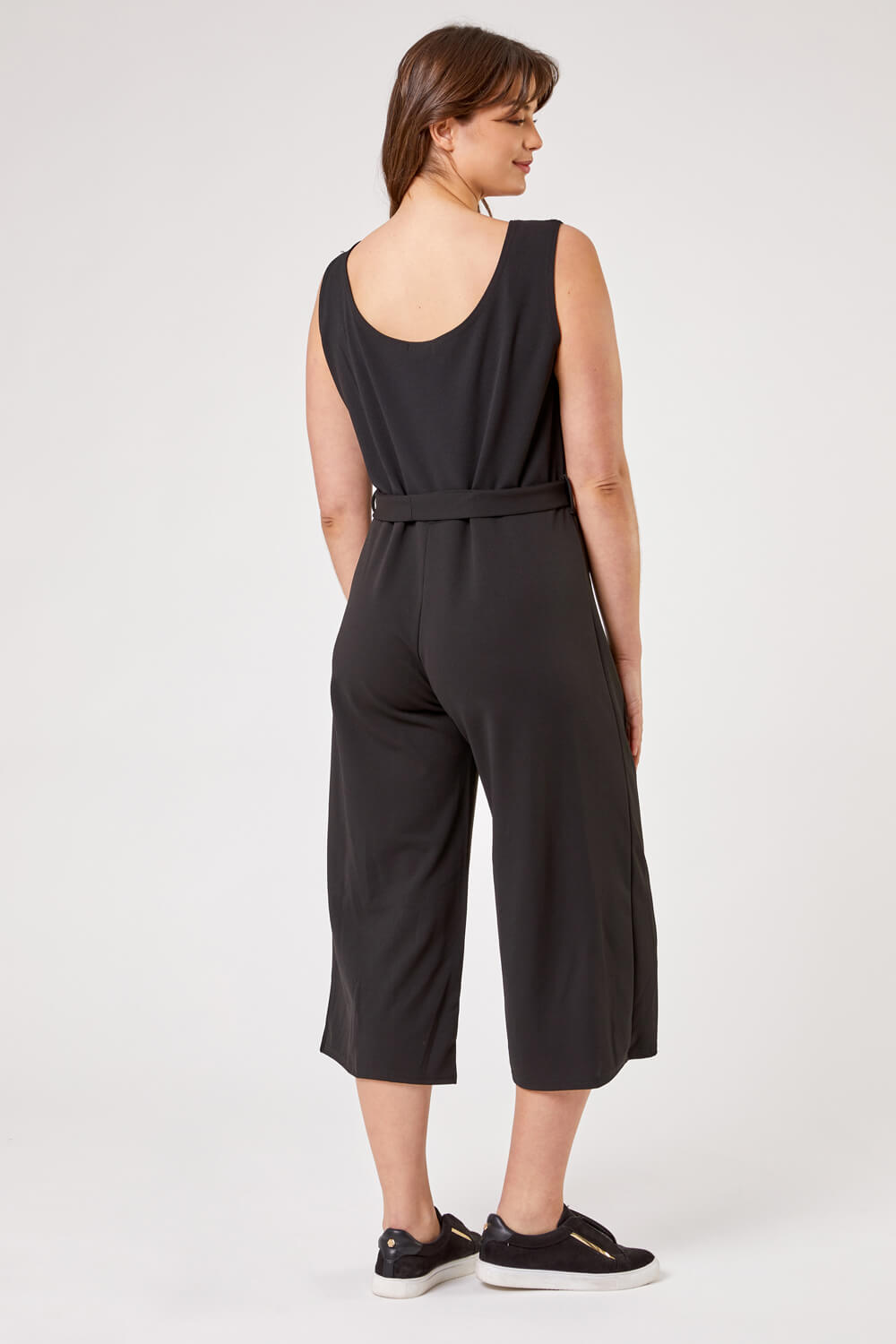 Black Curve Belted Plain Jumpsuit