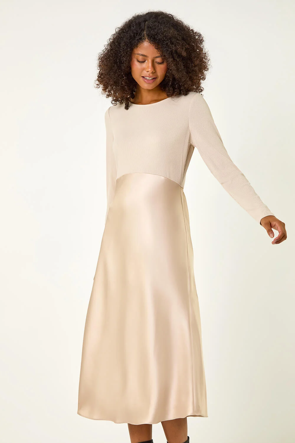 Biscuit Dusk Satin Stretch Midi Dress