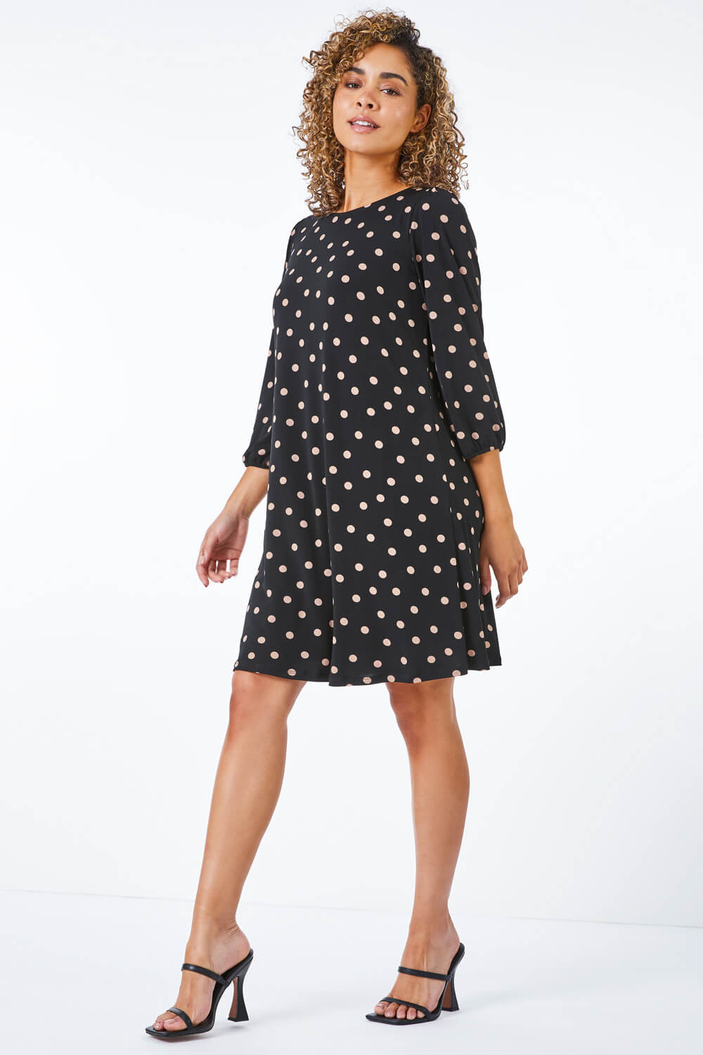 Black Petite Spot Print Tunic Dress