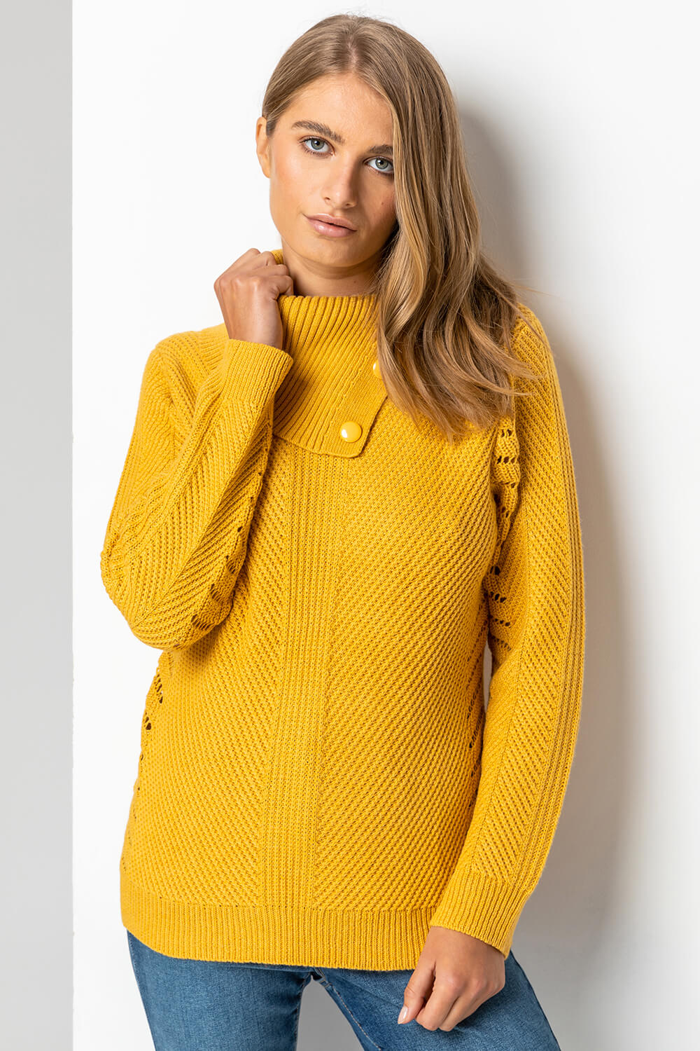 Amber Pointelle Sleeve Cowl Neck Jumper
