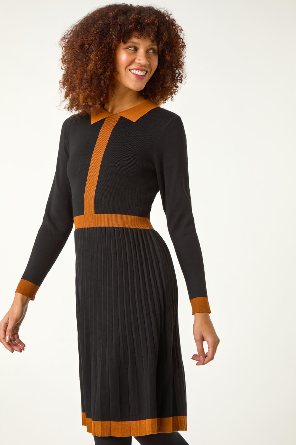 Black Contrast Collar Knitted Dress