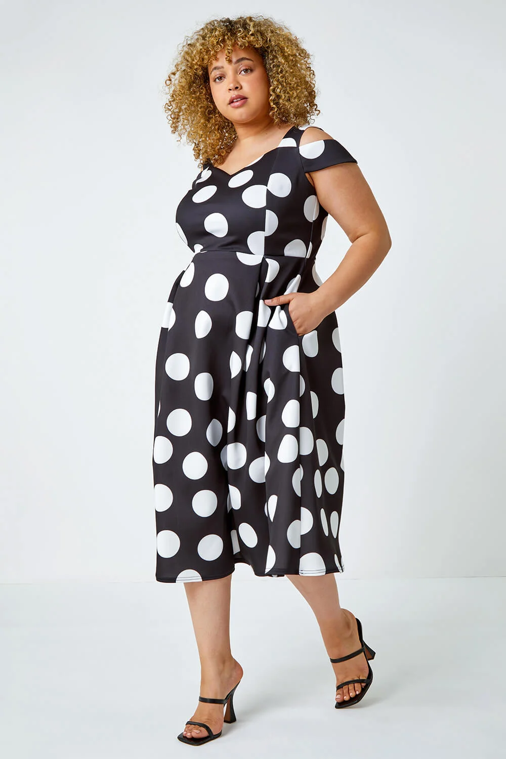 Black Curve Premium Stretch Polka Dot Dress