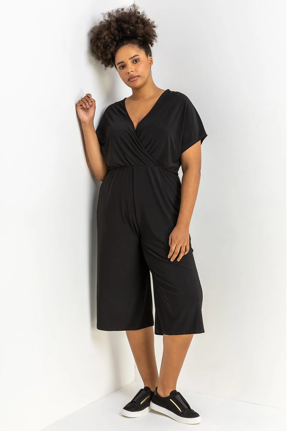 Black Curve Wrap Culotte Jumpsuit