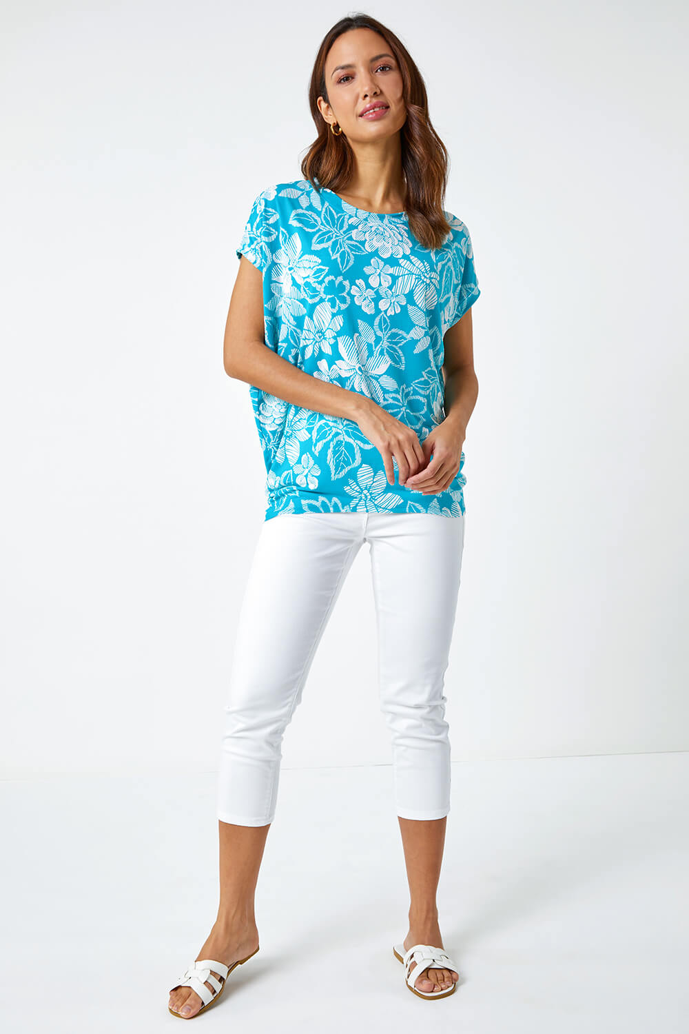 Aqua Textured Floral Print Top