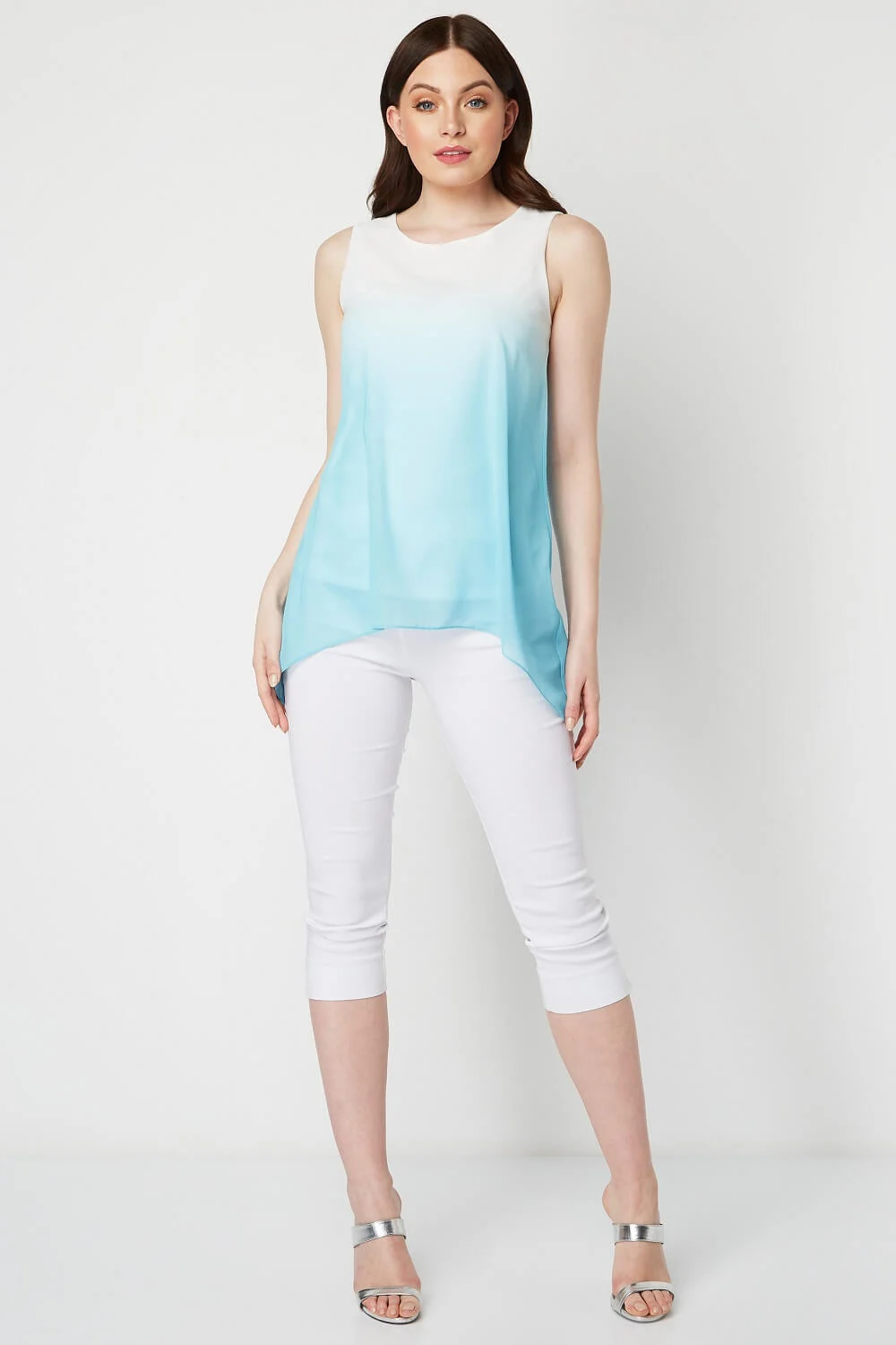 Aqua Ombre Print Overlay Top