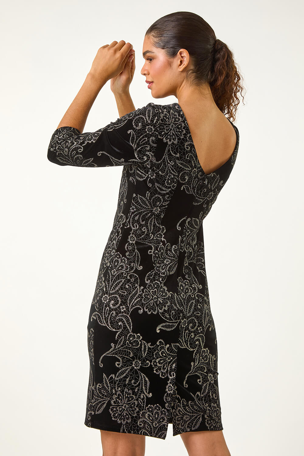 Black Paisley Print Velvet Shift Dress