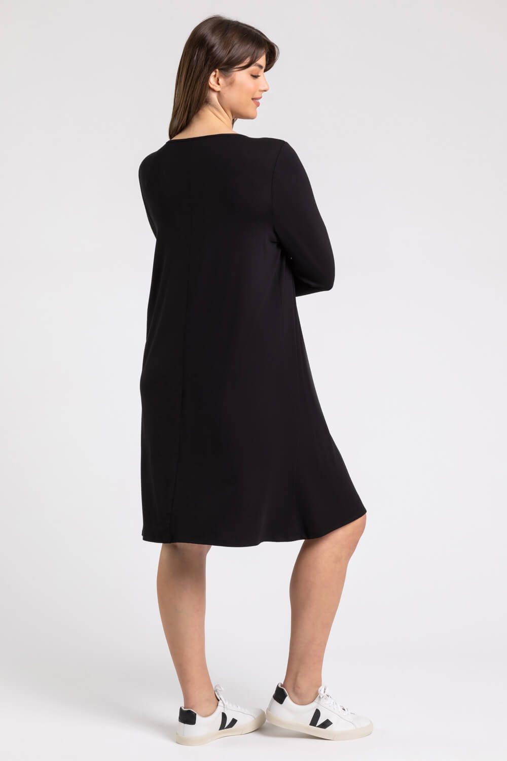 Black Curve Pleat Front Jersey Midi Dress