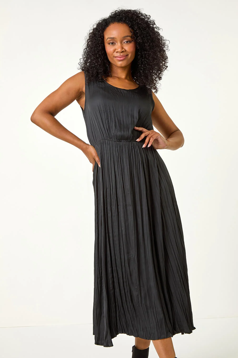 Black Petite Crush Pleat Midi Dress