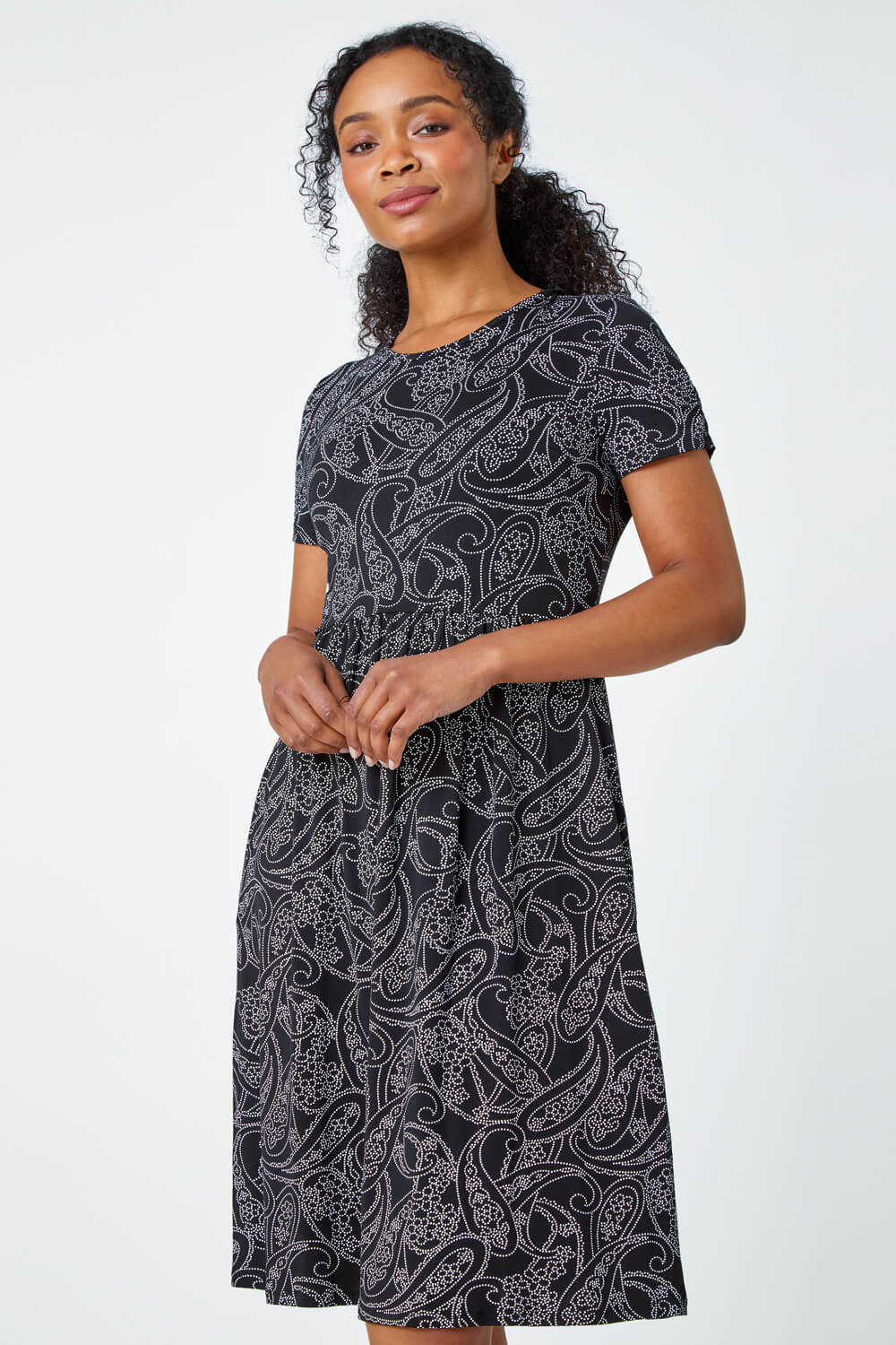 Black Petite Floral Stretch Pocket Dress