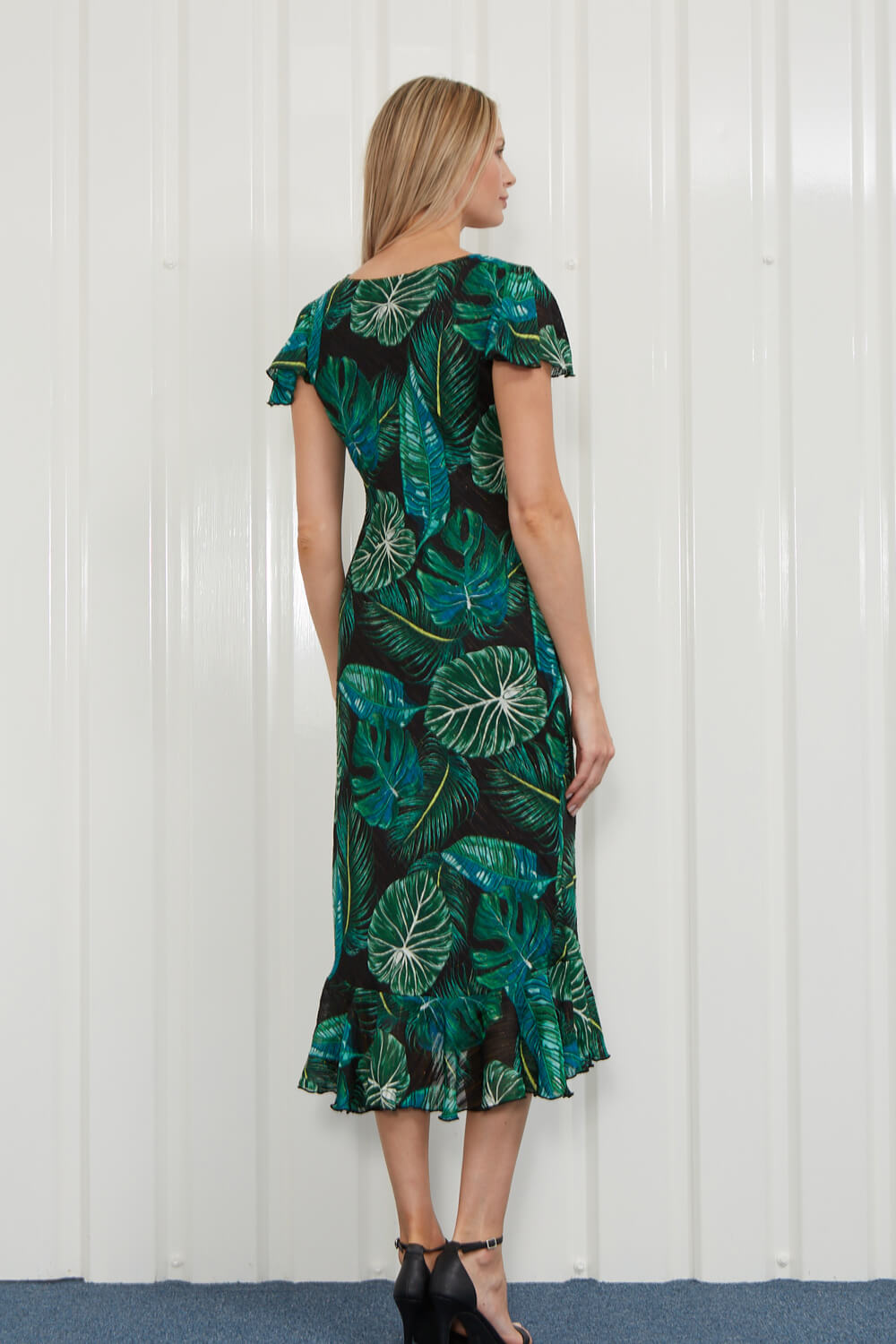 Black Julianna Tropical Leaf Print Bias Cut Dress