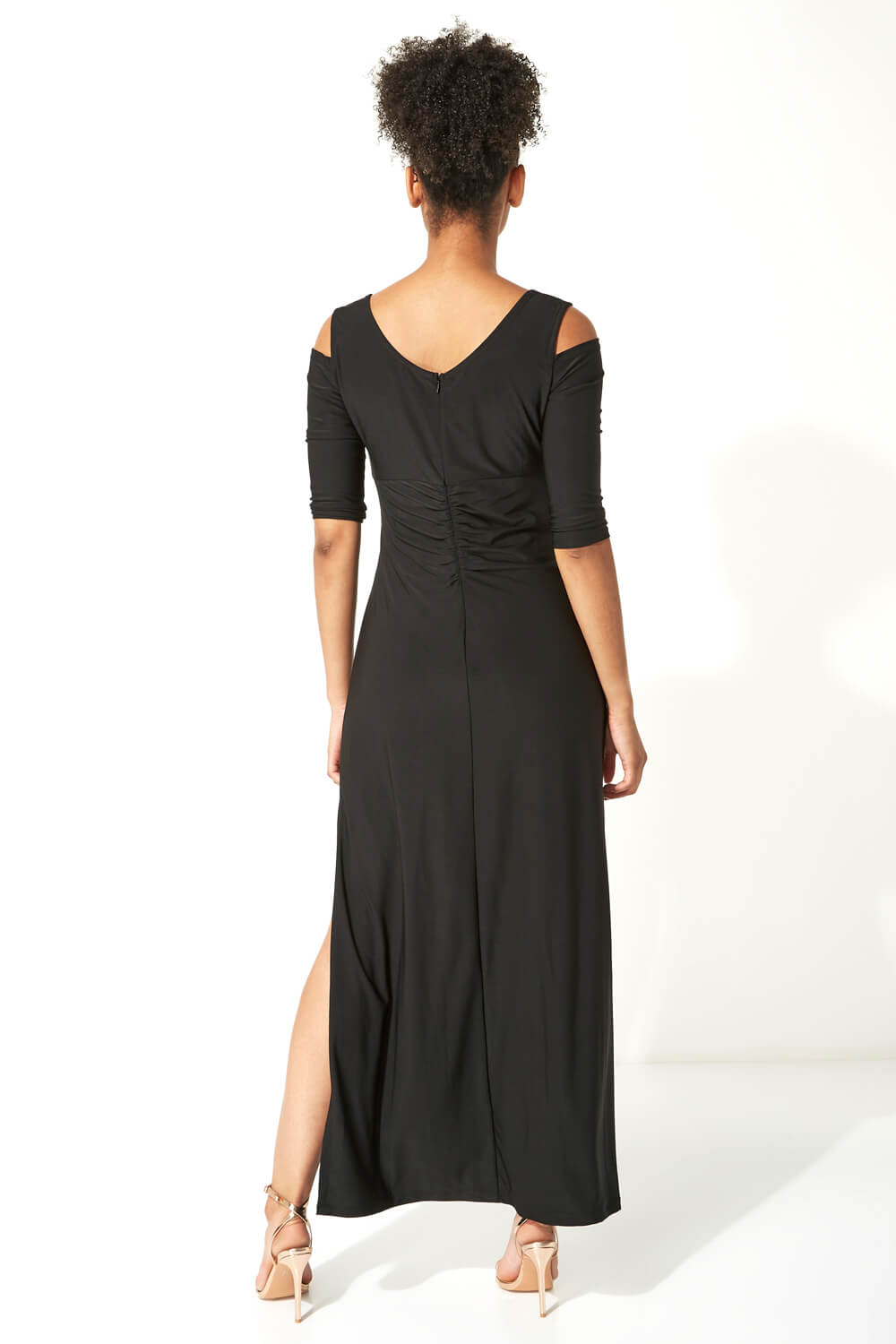 Black Cold Shoulder Diamante Maxi Dress