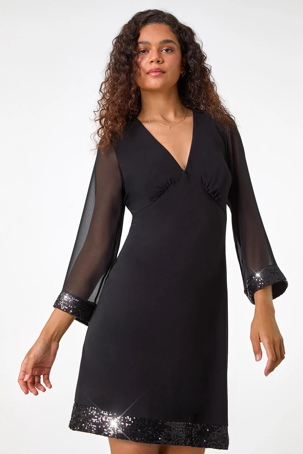 Black Contrast Sequin Cuff Dress