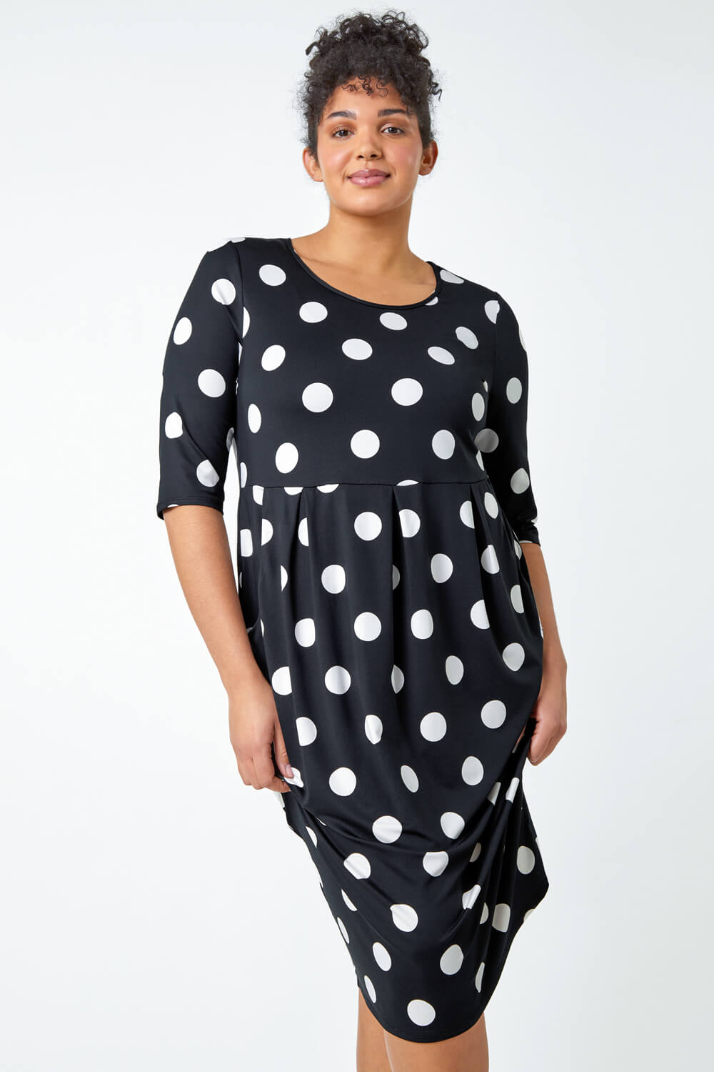 Black Curve Polka Dot Stretch Shift Pocket Dress