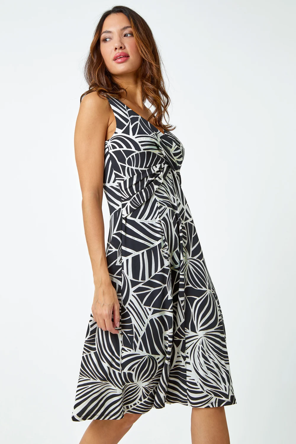 Black Metallic Leaf Print Dress