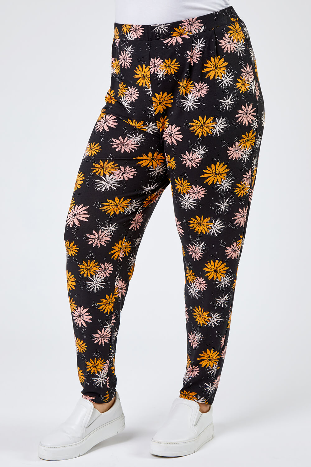 Black Curve Floral Print Jersey Trouser
