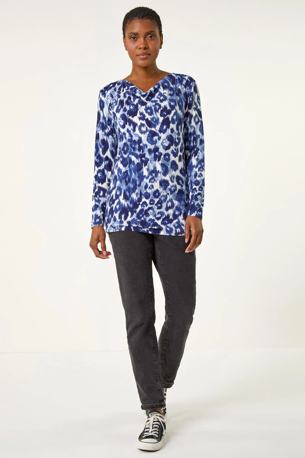 Animal Print Cowl Neck Tunic Top