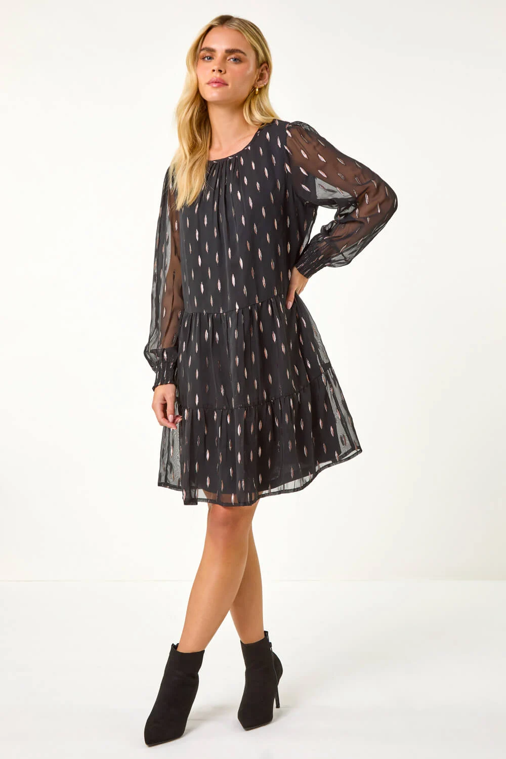Black Petite Metallic Jacquard Dress
