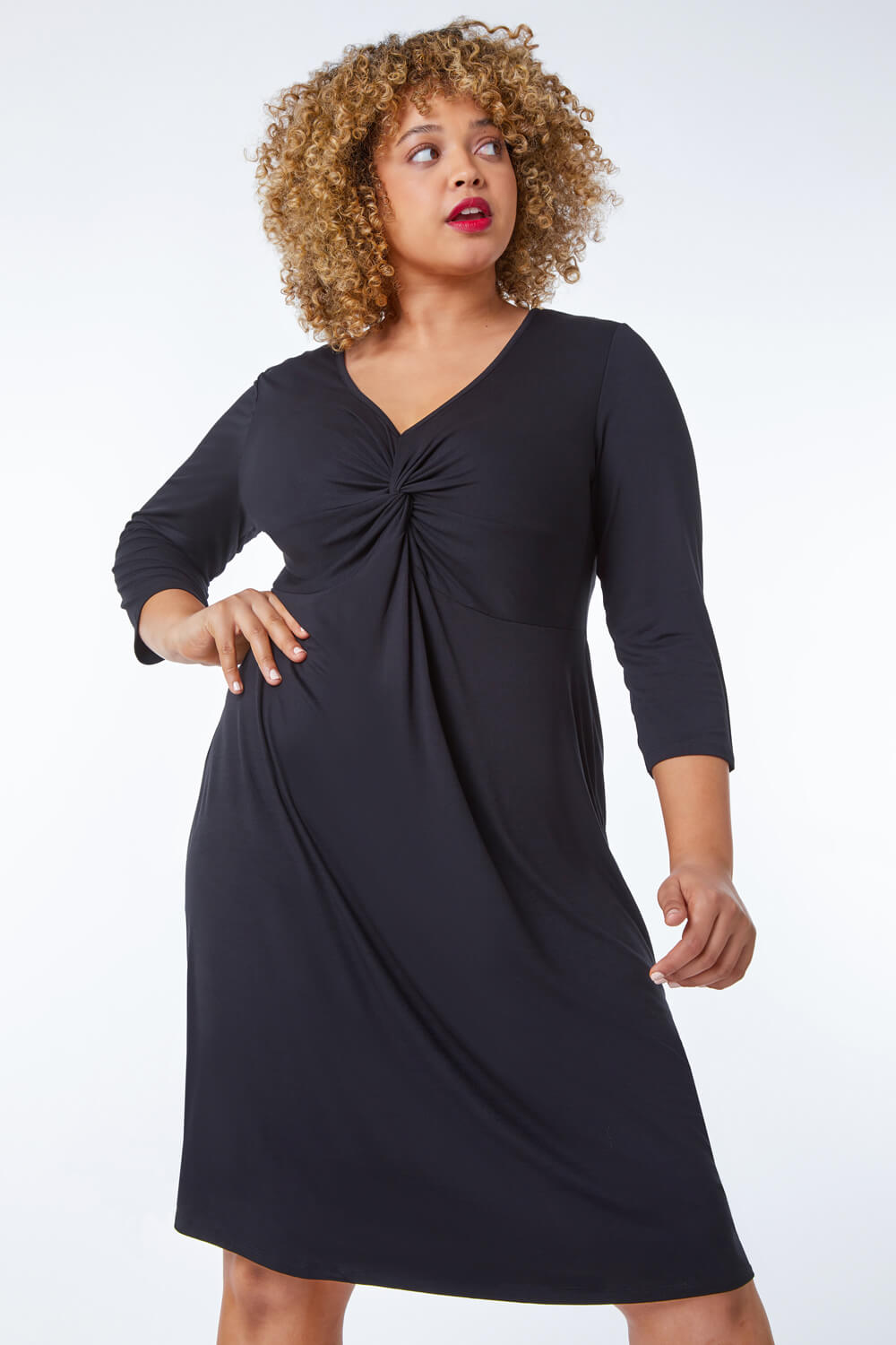 Black Curve Twist Front Detail Dress