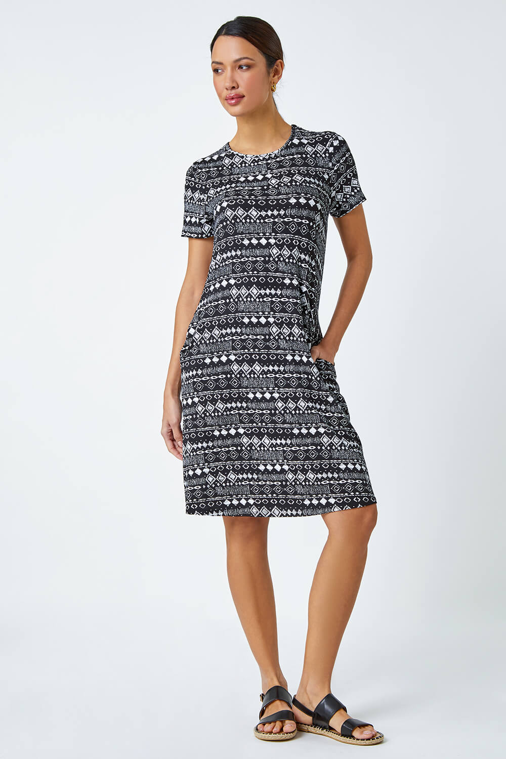 Black Aztec Print Stretch Dress