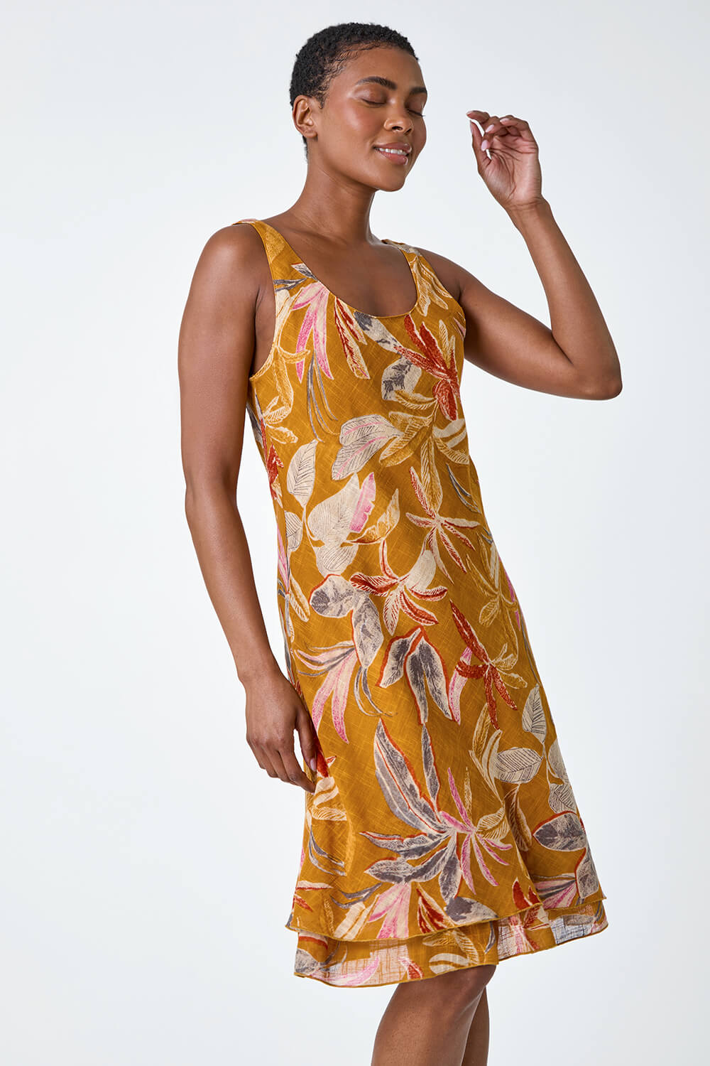 Amber Floral Print Cotton Layered Dress