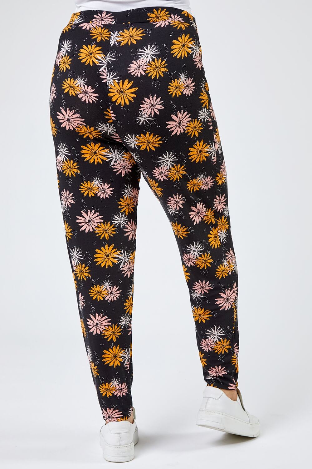 Black Curve Floral Print Jersey Trouser