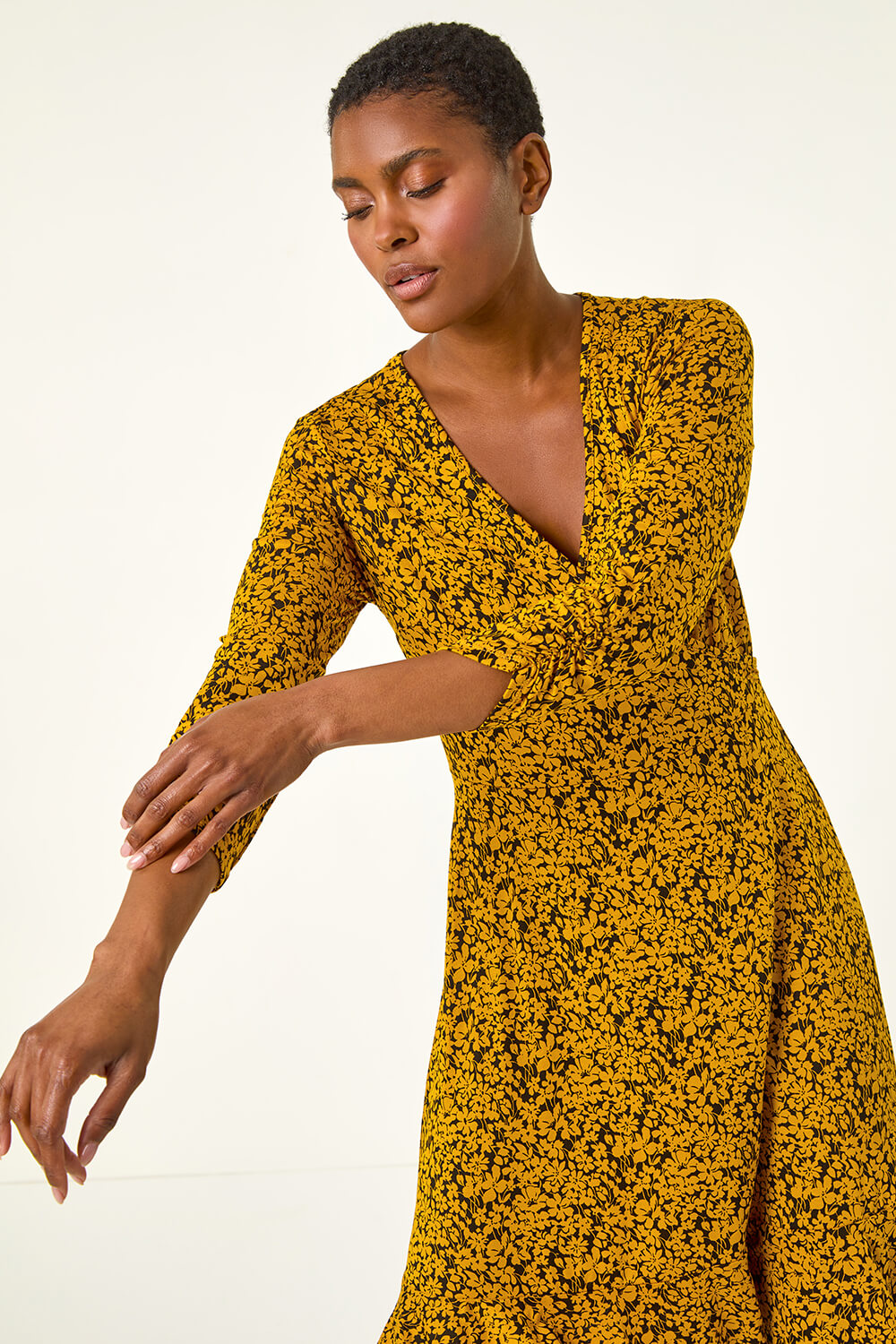 Amber Floral Print Wrap Front Stretch Dress