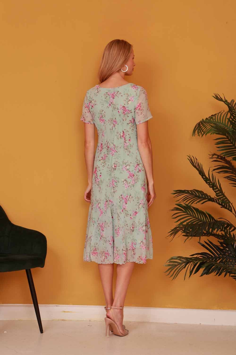 Aqua Julianna Floral Print Bias Chiffon Dress