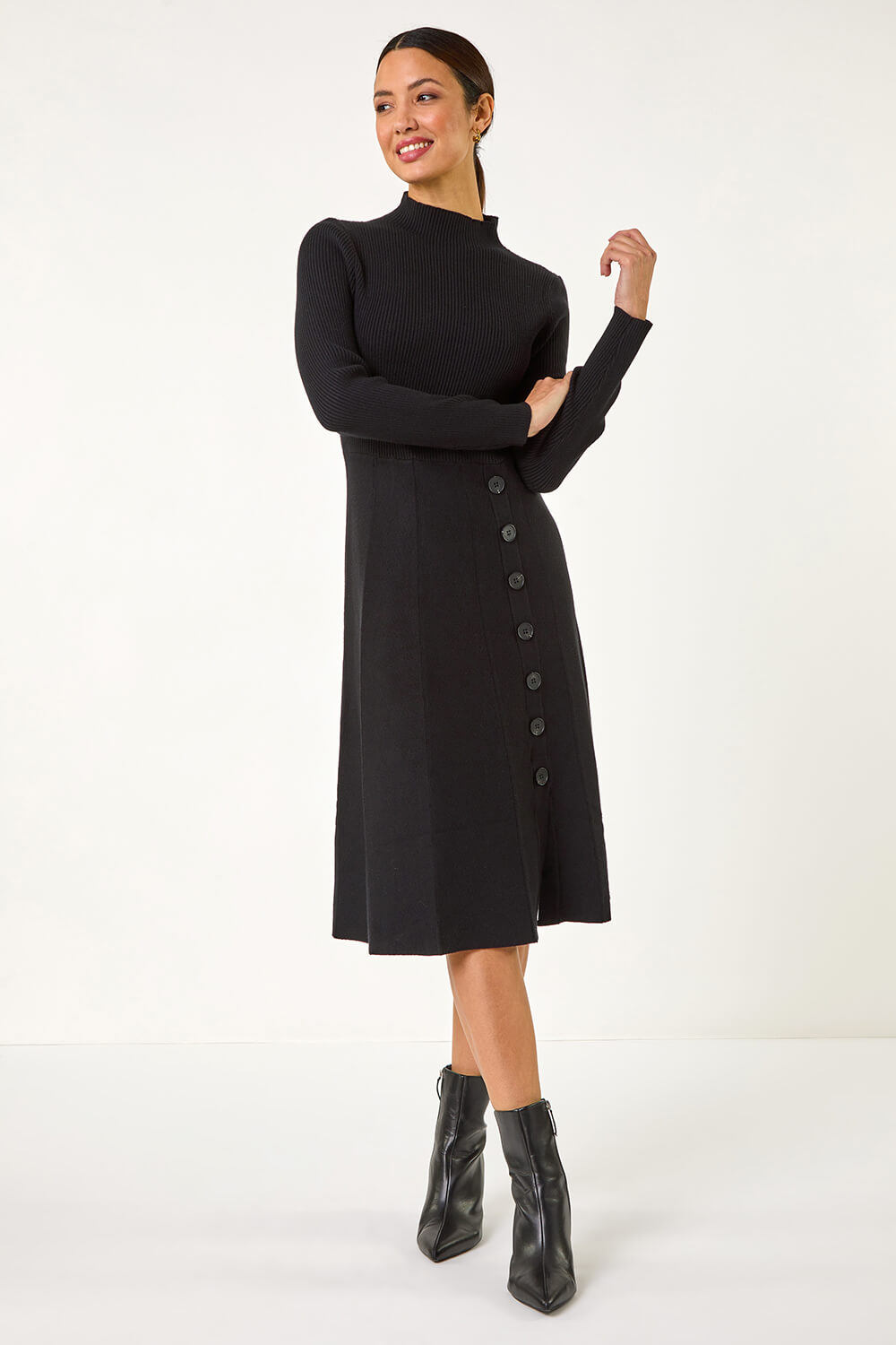 Black Button Detail Knitted Dress