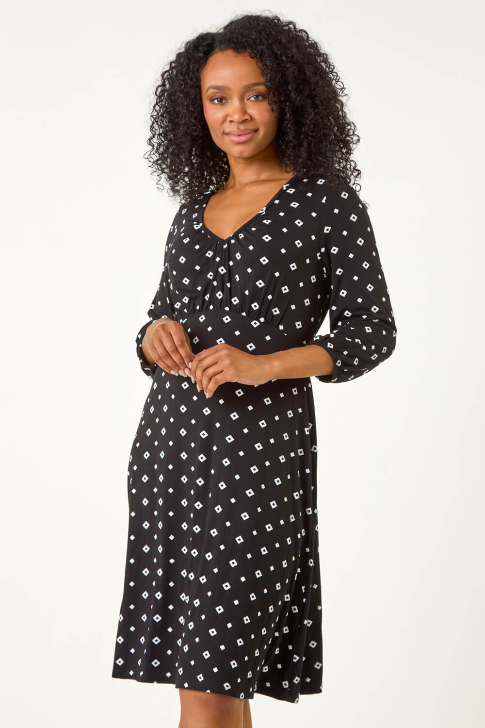 Black Petite Geometric Pattern Mini Dress