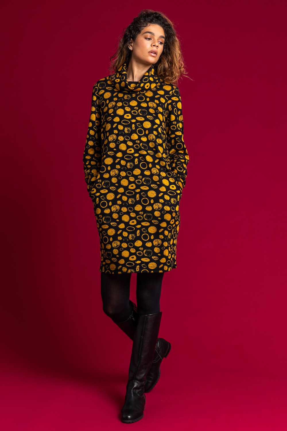 Amber Cowl Neck Spot Shift Dress
