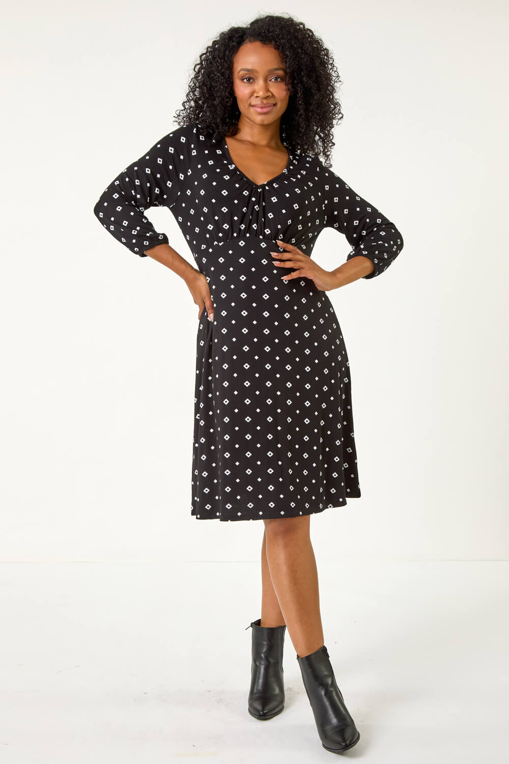 Black Petite Geometric Pattern Mini Dress