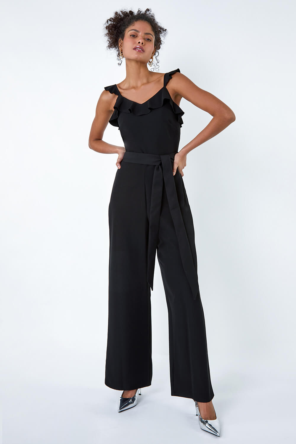 Black Dusk Frill Detail Wide Leg Jumpsuit