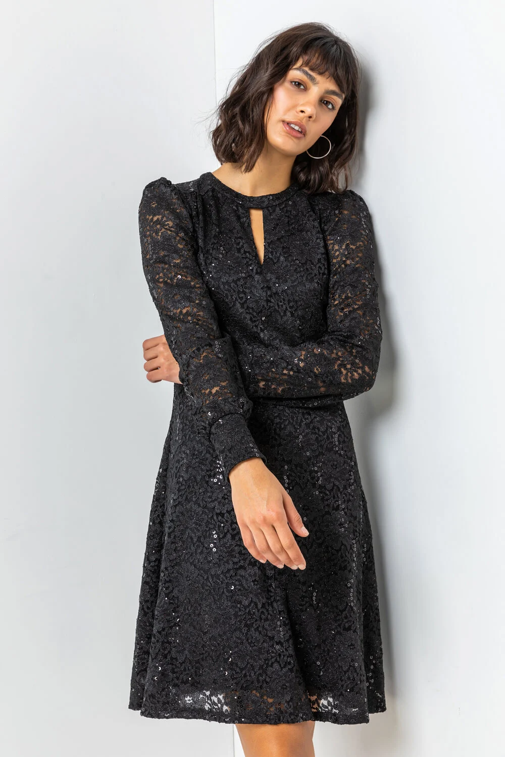 Black Lace Sparkle Swing Dress