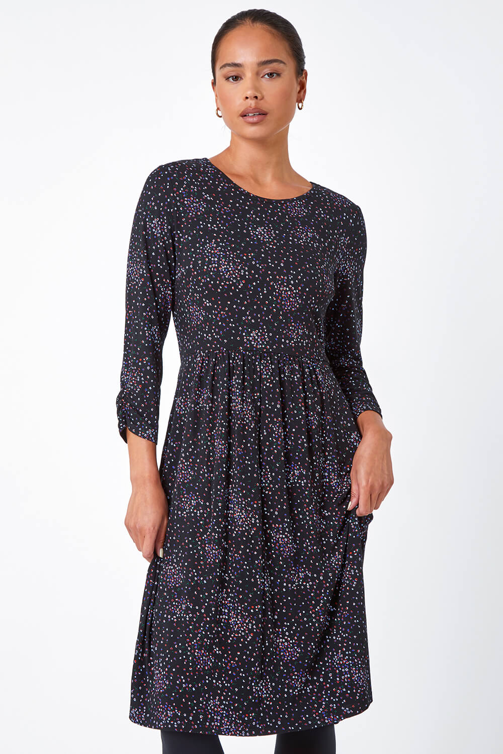 Black Petite Ditsy Floral Stretch Dress