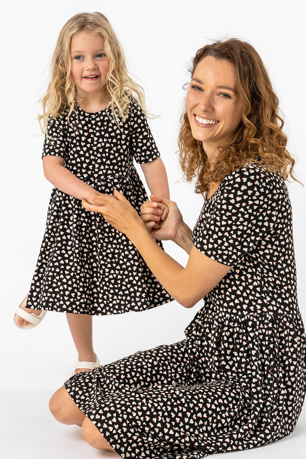 Black Girls Heart Print Pocket Detail Dress