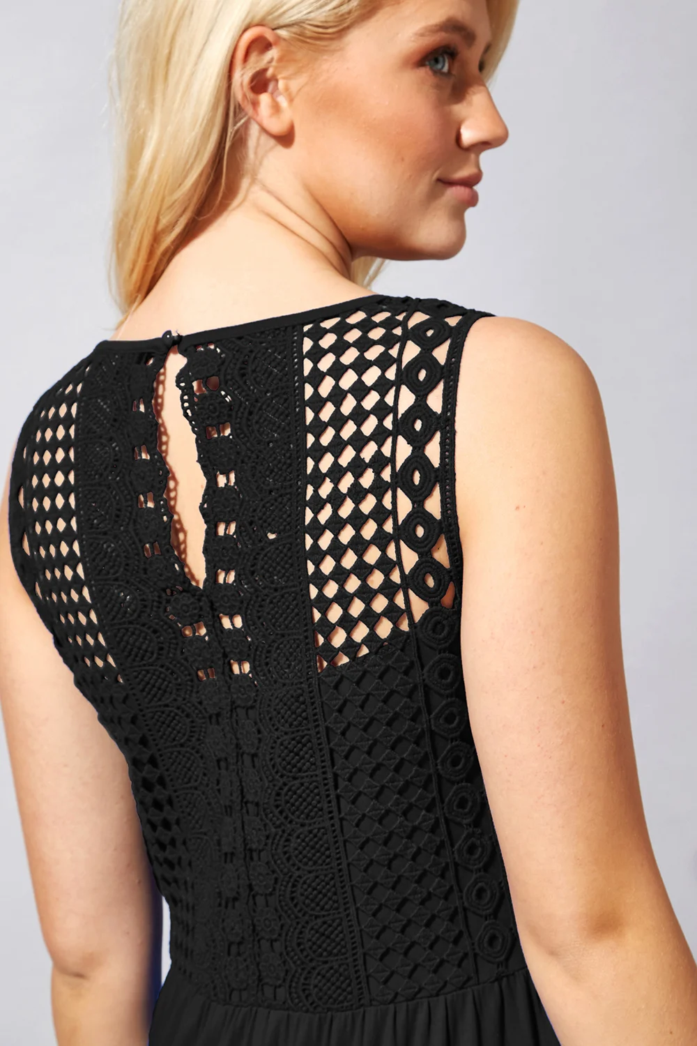 Black Crochet Back Jersey Maxi Dress